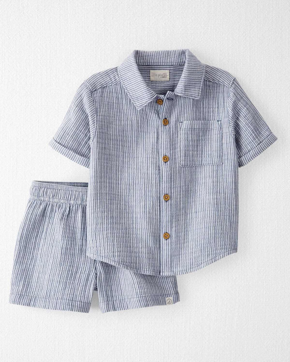 Blue Stripe Toddler 2Piece Organic Cotton Gauze Set