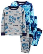 Kid 4-Piece Super Human Blue Tie Dye 100% Snug Fit Cotton Pajamas, image 1 of 4 slides