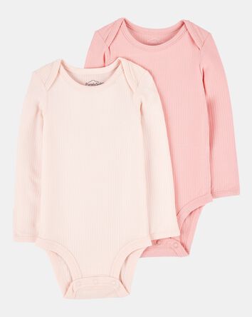 Baby Girl 2-Pack Long-Sleeve PurelySoft Bodysuits- Pink, 