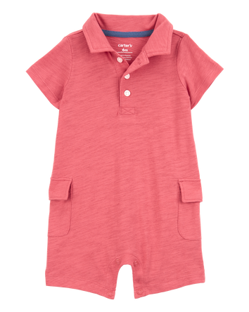 Baby Polo Cotton Romper - Red, 