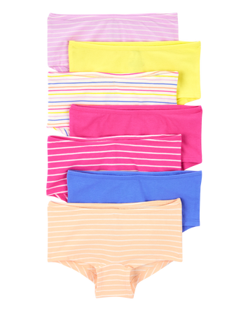 Kid 7-Pack Striped Boyshort Cotton Stretch Underwear, 