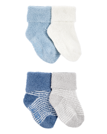 Baby 4-Pack Chenille Foldover Cuff Booties - Blue/White, 