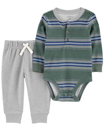 Baby 2-Piece Striped Bodysuit Pant Set, 