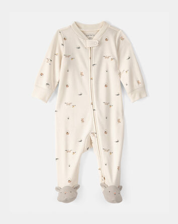 Baby Easter Bunny 100% Cotton 2-Way Zip Sleep & Play Pajama - Cream, 