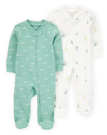 Baby 2-Pack Frog 2-Way Zip Cotton Sleep & Play Pajamas, 