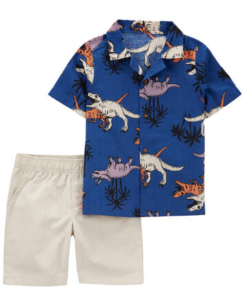 Toddler 2-Piece Dinosaur Button-Front Shirt & Short Set, 