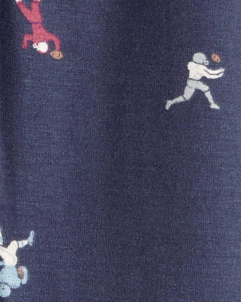 Baby Boy Football Print PurelySoft Long-Sleeve 2-Way Zip 1-Piece Pajamas - Navy Blue, image 4 of 6 slides