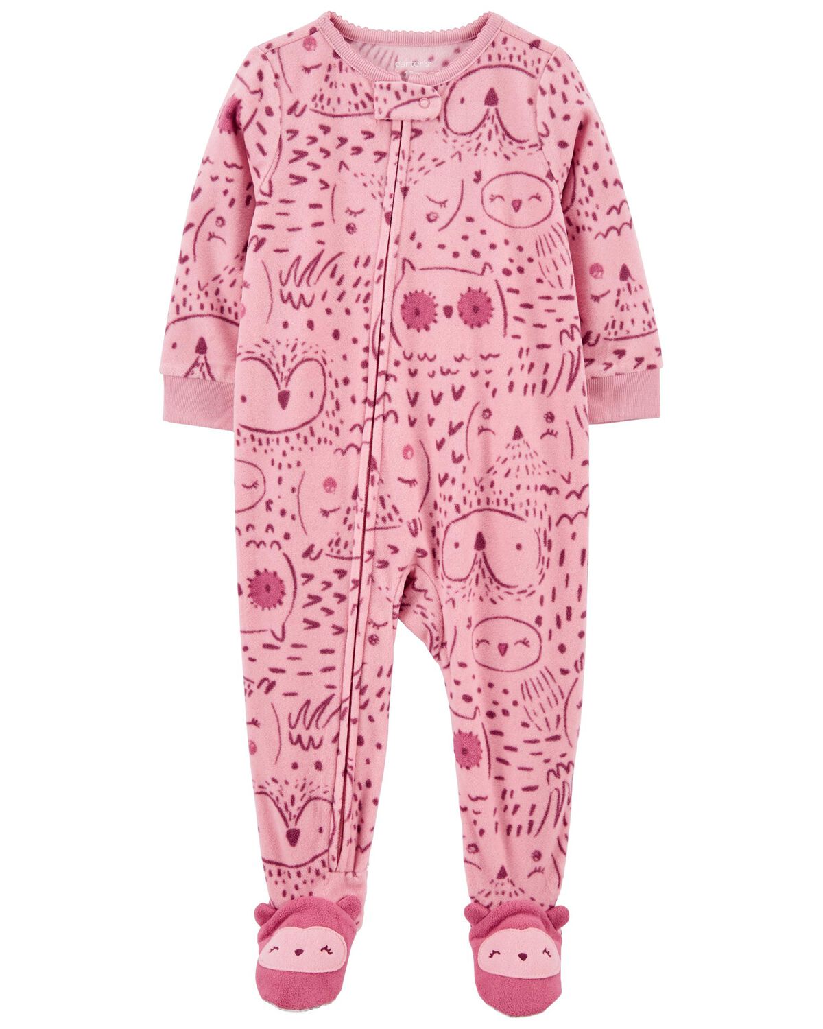 Pink Baby 1Piece Owl Fleece Footie Pajamas