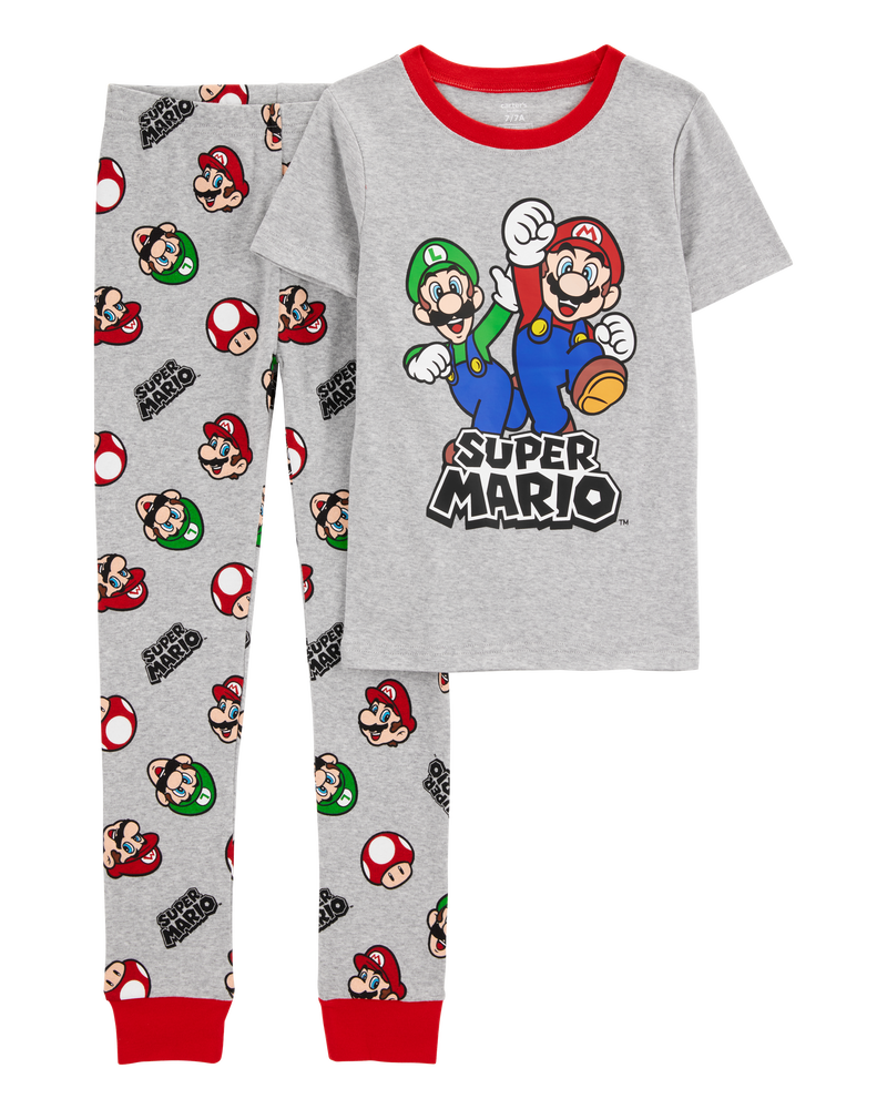 Kid Super Mario Snug Fit Cotton 2-Piece Pajamas - Heather, image 1 of 3 slides