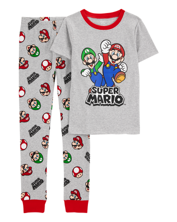 Kid Super Mario Snug Fit Cotton 2-Piece Pajamas - Heather, 