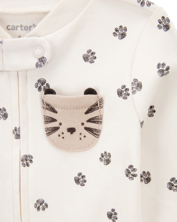 Baby Boy Tiger Print 2-Way Zip Cotton Sleep & Play Pajamas - Ivory, 