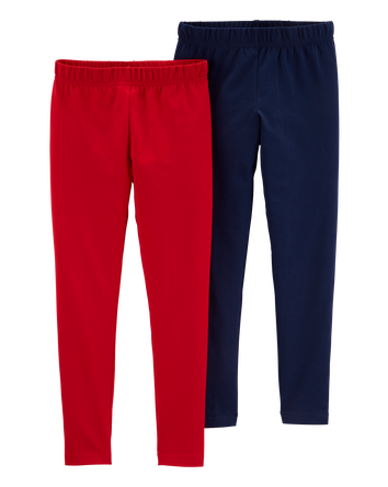 Kid 2-Pack Navy & Red Cotton Stretch Leggings, 