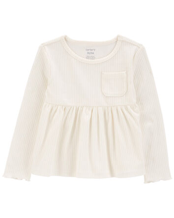 Toddler Ribbed Long-Sleeve Peplum Top, 