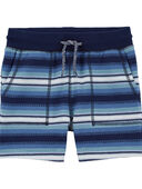Blue - Toddler Striped Ribbed Knit Drawstring Shorts