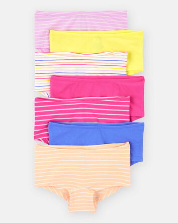 Kid 7-Pack Striped Boyshort Cotton Stretch Underwear, 