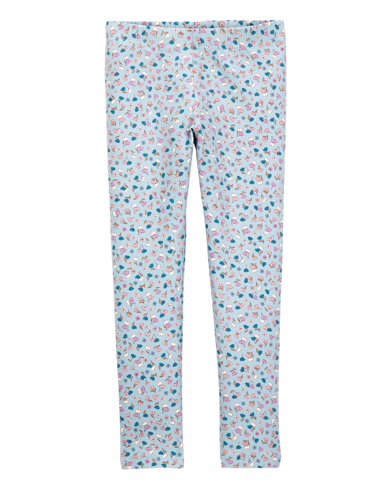 Kid Floral Stretch Leggings - Blue, image 1 of 5 slides