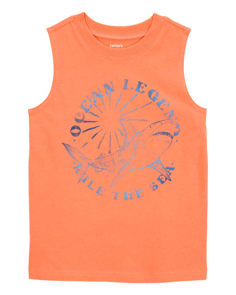 Kid Shark Surf Slogan Tank - Orange, image 1 of 3 slides