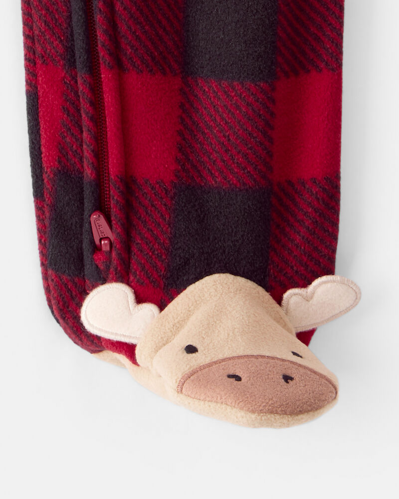 Baby Plaid Print Reindeer Christmas Loose Fit Long-Sleeve Sleep & Play - Red, image 4 of 5 slides