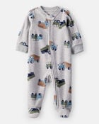 Baby Boy Construction Truck Print Loose Fit Long-Sleeve Sleep & Play Pajamas - Grey, image 1 of 4 slides