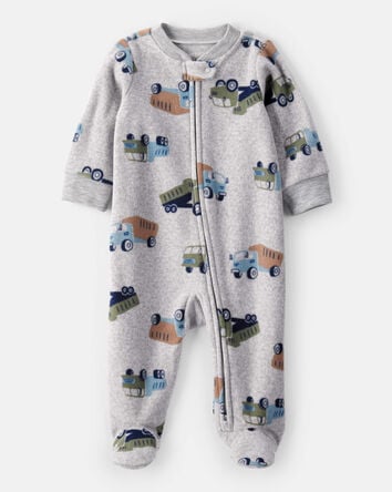 Baby Boy Construction Truck Print Loose Fit Long-Sleeve Sleep & Play Pajamas - Grey, 