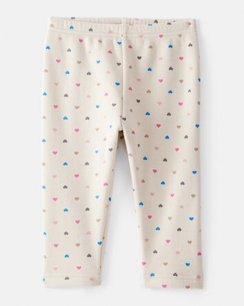 Baby Girl Heart Print Pull-On Stretch Cozy Leggings - Cream, 