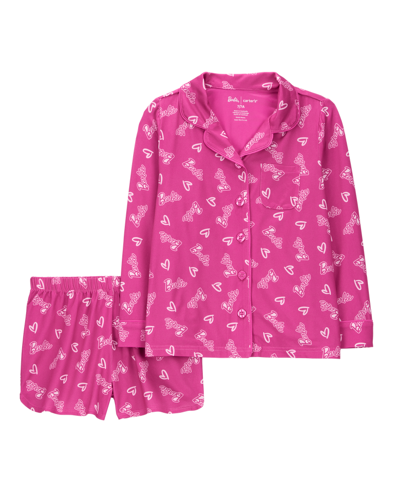 Kid Barbie Coat Style Loose Fit 2-Piece Pajamas - Pink, image 1 of 3 slides