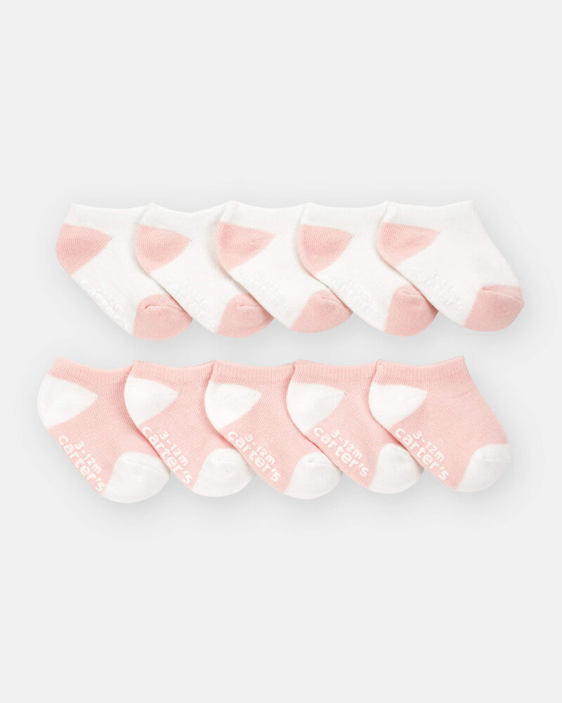 Baby 10-Pack No Show Socks - Pink/White, image 2 of 3 slides