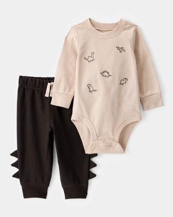 Baby Boy 2-Piece Dinosaur Long-Sleeve Bodysuit Pant Set - Brown, 