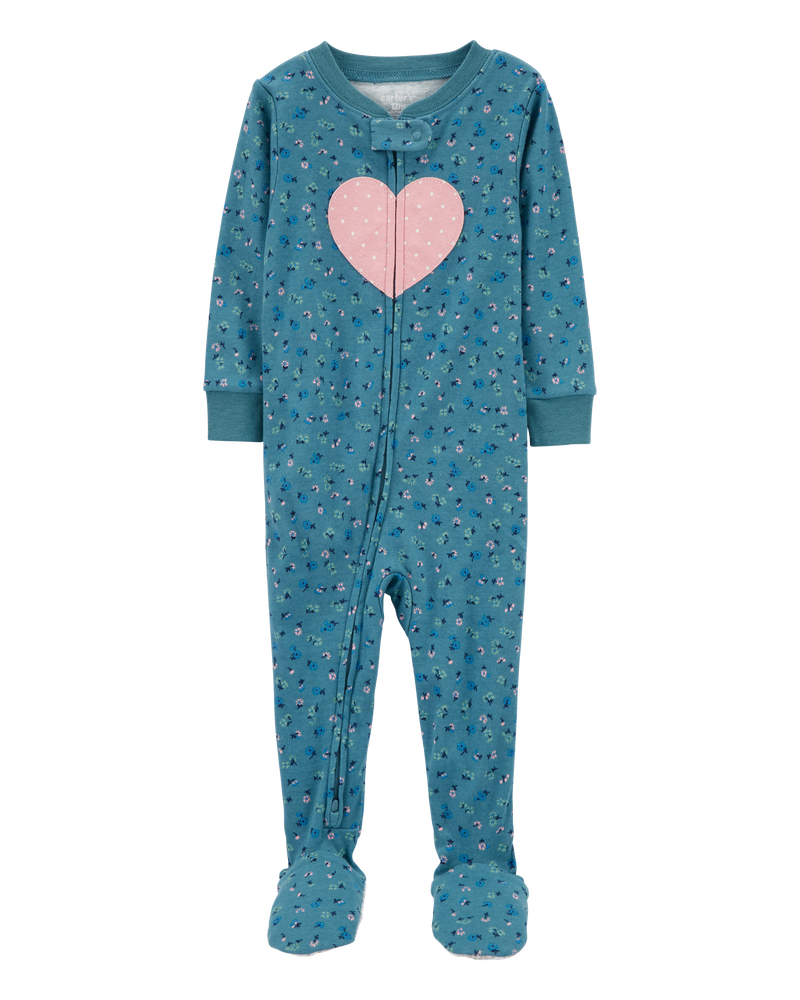 Baby 1-Piece Heart 100% Snug Fit Cotton Footie Pajamas, image 1 of 4 slides