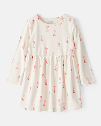 Toddler Girl Ballet Slipper Print Long-Sleeve Dress - Ivory, 