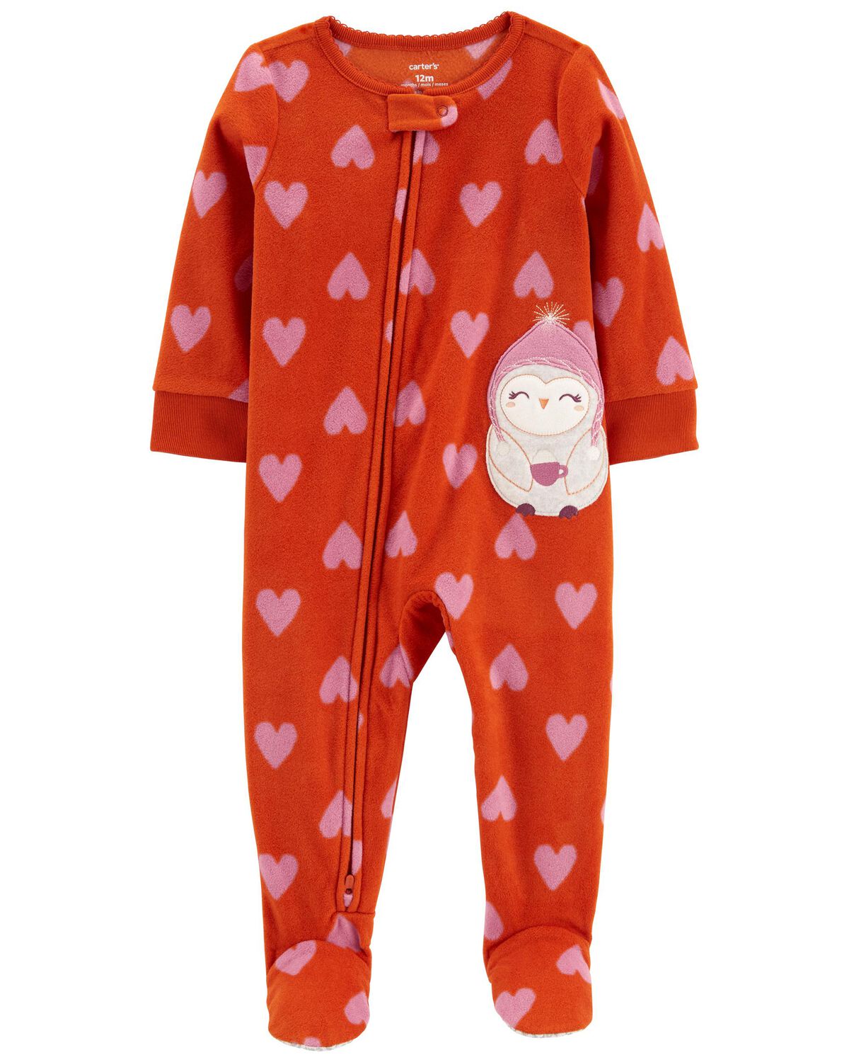 Orange Toddler 1Piece Owl Fleece Footie Pajamas