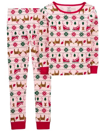 Kid 2-Piece Christmas Fair Isle 100% Snug Fit Cotton Pajamas, 