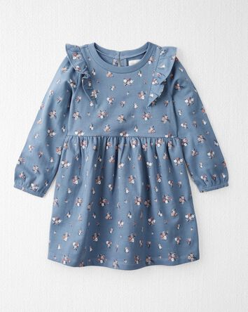Toddler Long-Sleeve Ruffle Dress Made with Organic Cotton in Floral Print, 