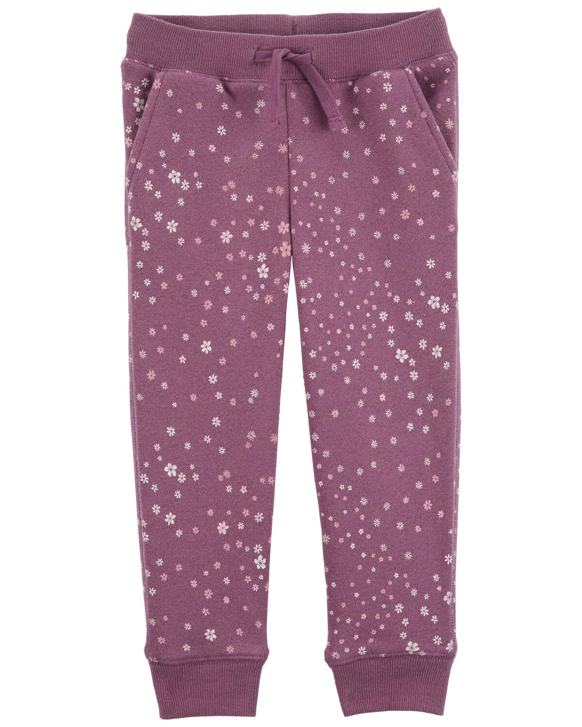 Purple Toddler Floral Print PullOn Fleece Pants