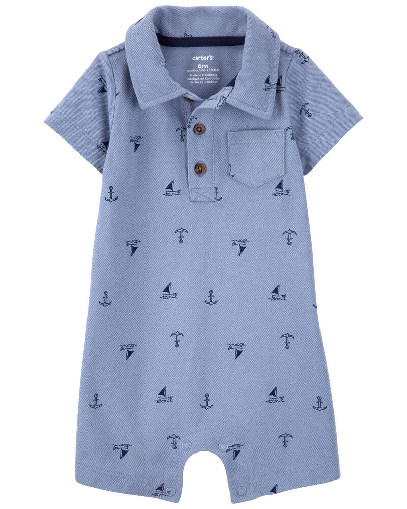 Baby Sailboat Piqué Romper, image 1 of 3 slides