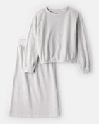 Girls 2-Piece Long-Sleeve Top & Skirt Set - Grey, image 1 of 3 slides