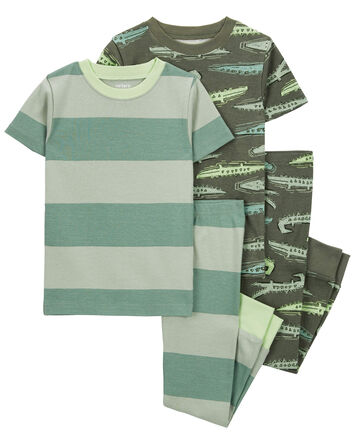 Toddler 4-Piece Rugby Stripe 100% Snug Fit Cotton Pajamas, 