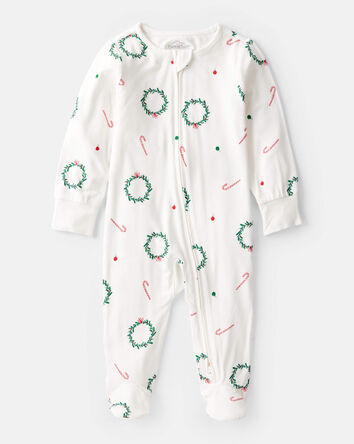 Baby Wreath Print PurelySoft Long-Sleeve Sleep & Play Pajamas - White, 