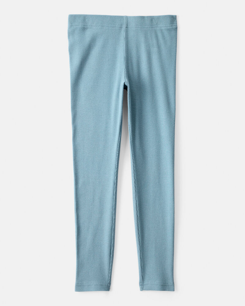 Girls Rib 100% Cotton Pull-On Stretch Leggings - Blue, image 2 of 4 slides