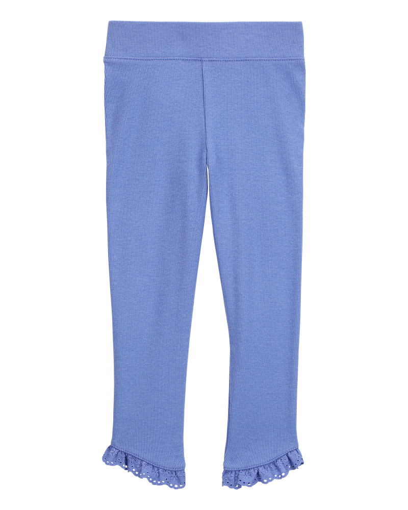 Baby Ribbed Eyelet-Hem Pants - Blue, image 2 of 5 slides