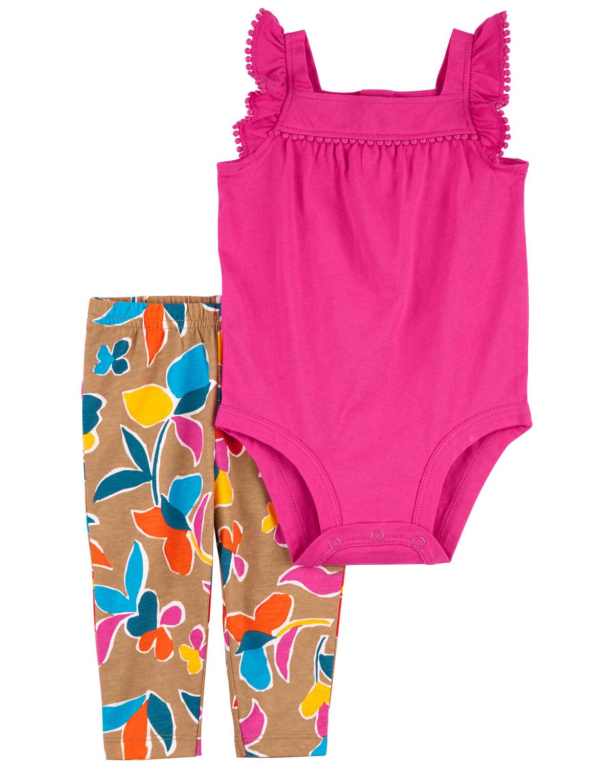 Pink Baby 2Piece Floral Bodysuit Pant Set