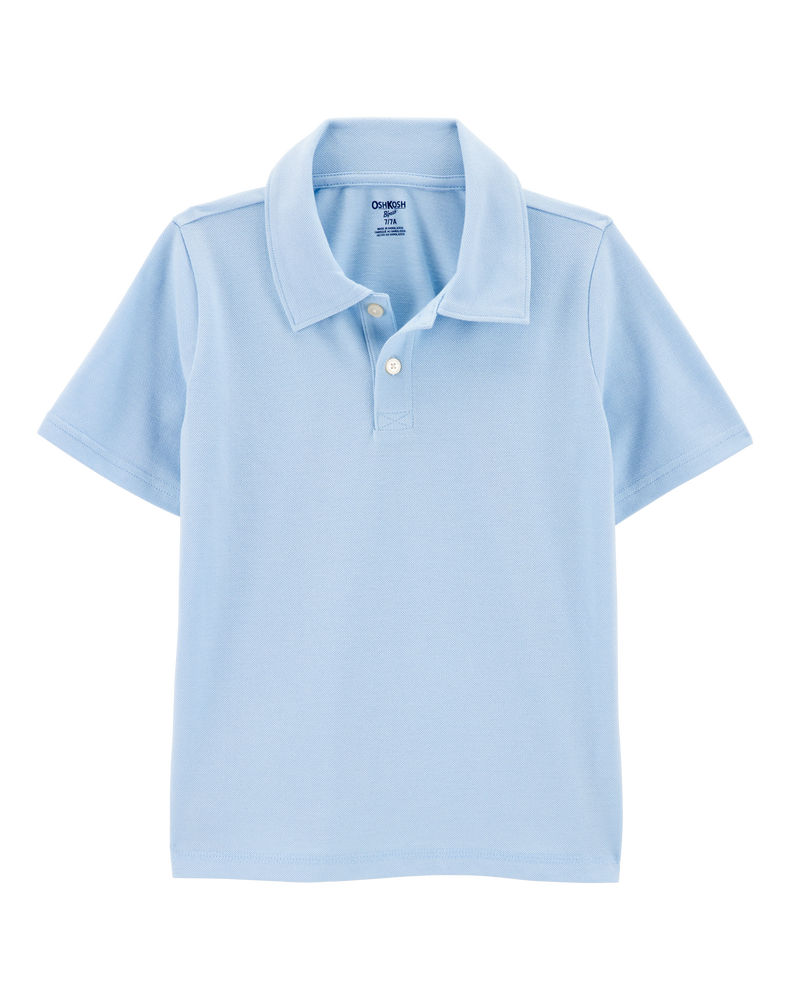 Kid 3-Pack Pique Uniform Polo Shirts - Light Blue, image 2 of 3 slides