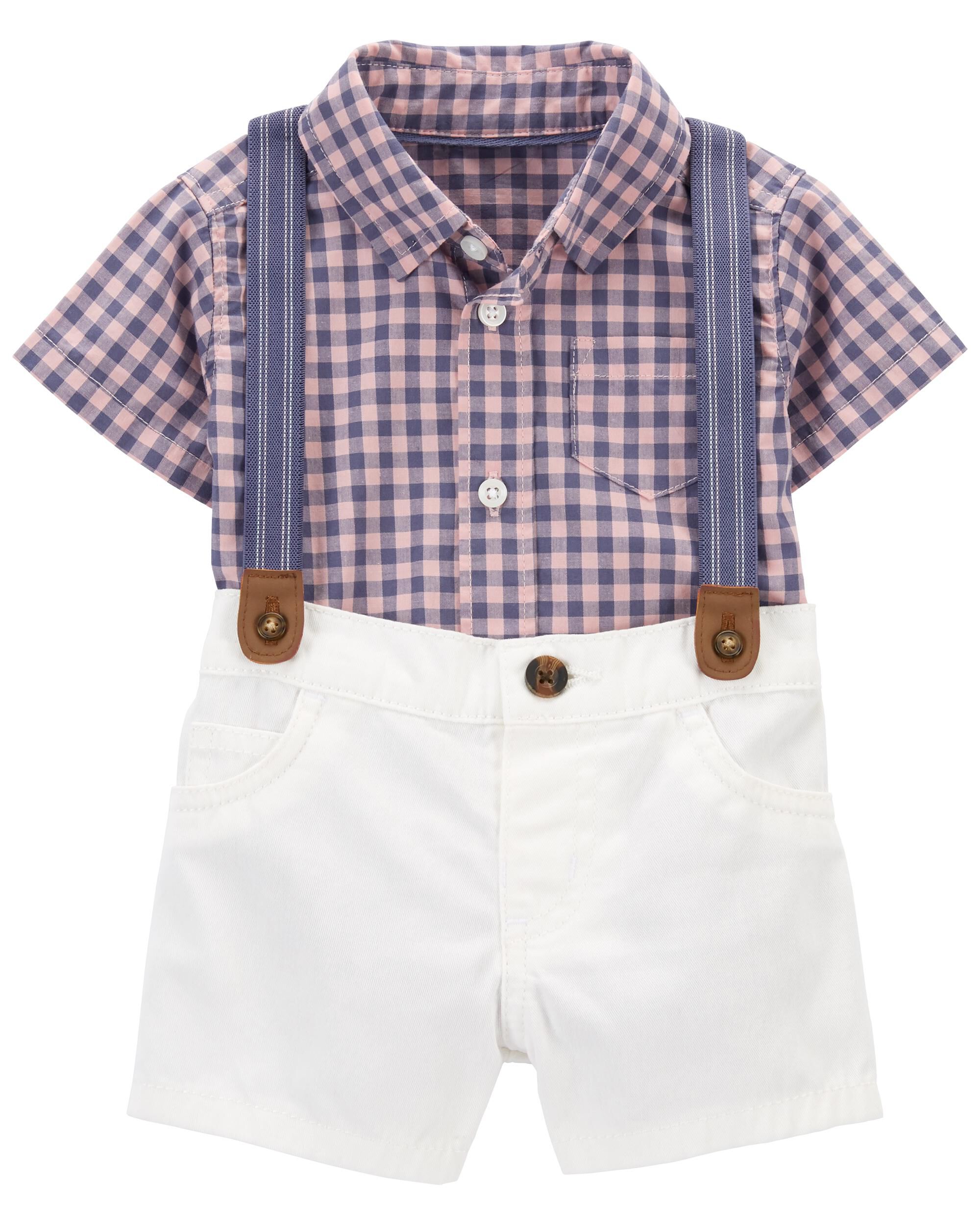 Purple White Baby 3 Piece Plaid Dress Me Up Set carters