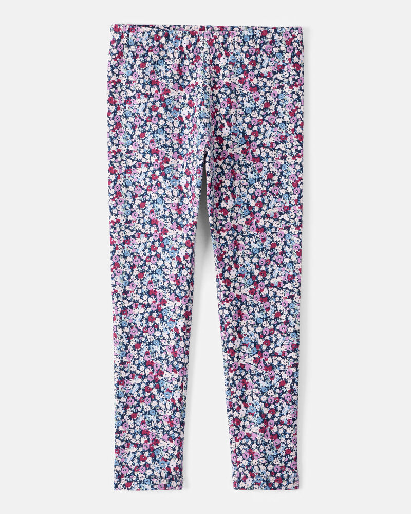 Girls Floral Cotton Pull-On Stretch Leggings - Purple, image 1 of 4 slides