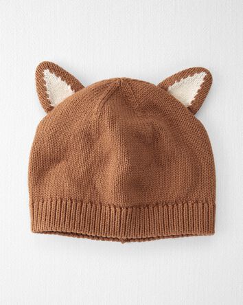 Baby Organic Cotton Sweater Knit Fox Cap, 