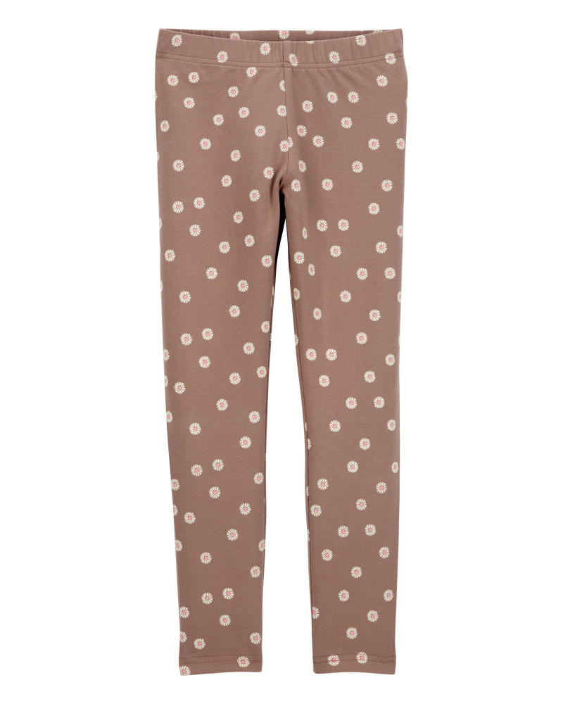 Girls Floral Stretch Leggings - Brown, image 1 of 5 slides