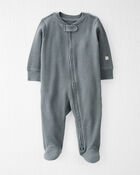 Baby Waffle Knit Sleep & Play Pajamas Made with Organic Cotton in Aqua Slate, image 1 of 4 slides