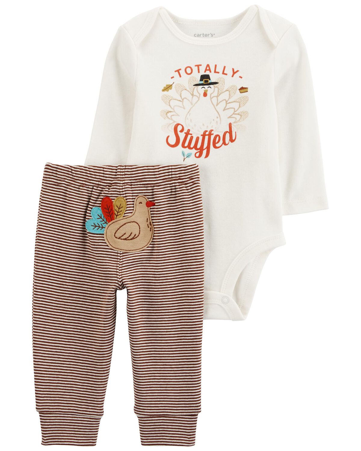 White/Brown Baby 2Piece Thanksgiving Bodysuit Pant Set
