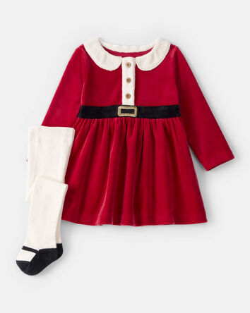 Baby Girl 2-Piece Santa Christmas Holiday Sweater Dress & Tights Set - Red, 