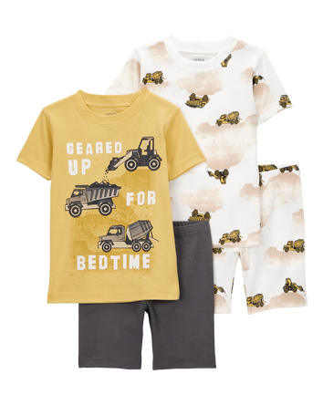 Baby Construction Print Snug Fit Cotton 4-Piece Pajamas, 
